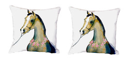 Pair of Betsy Drake Horse &amp; Garland No Cord Pillows 18 Inch X 18 Inch - £62.63 GBP