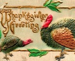 Vtg Postcard 1910s Thanksgiving Greetings Embossed Gilt Turkeys High Relief - $7.53