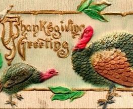 Vtg Postcard 1910s Thanksgiving Greetings Embossed Gilt Turkeys High Relief - £5.88 GBP