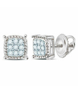 10kt White Gold Mens Round Diamond Square Milgrain Cluster Earrings 1/10... - £111.55 GBP