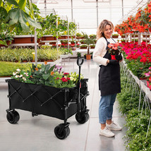 Folding Utility Garden Cart with Wide Wheels and Adjustable Handle-Black - Colo - £155.36 GBP