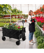 Folding Utility Garden Cart with Wide Wheels and Adjustable Handle-Black... - £154.02 GBP