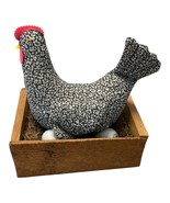 Vintage Handmade Fabric Hen in Wooden Nesting Box – Country Farmhouse De... - $34.00