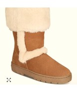 Suede Winter Boots Women’s 6 Chestnut Brown Cuffed Vegan Sherpa Fur - £22.01 GBP