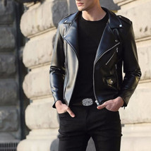 Genuine Lambskin Leather Black Men&#39;s Jacket Handmade Stylish Biker Motorcycle - £85.50 GBP+