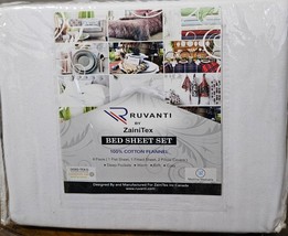 Ruvanti 100% Cotton 4 pc Queen Flannel Sheet Set Deep Pockets Soft  White ~NEW~ - $49.00