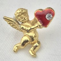 Cherub Heart Pin Gold Tone Enamel Cupid Angel Valentine Brooch - £9.73 GBP