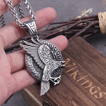 Norse Odin Viking Raven Amulet Runes Crow Stainless Steel Men&#39;s Pendant Necklace - £14.33 GBP