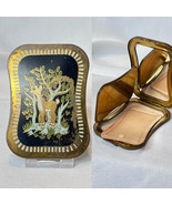 Vtg Helena Rubinstein Compact Deer In Forest Gold Tone  Mirrored Powder Box - £31.51 GBP
