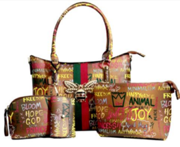3-in-1 Multi Graffiti Print Tote with Crossbody Bag and Matching Wallet Shopper  - £76.18 GBP