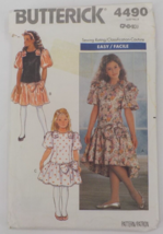 BUTTERICK PATTERN #4490 GIRLS DRESS SZ 7-10 DROPPED WAIST BOWS FLARED UN... - $5.99