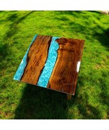 Blue Epoxy Coffee Table Unique Console Bar Resin River Desk Acacia Wood ... - $219.82+
