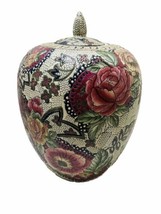Antique Floral Glazed Texturized Chinese Porcelain Vase 10-in Tall Pink Peach - £74.78 GBP