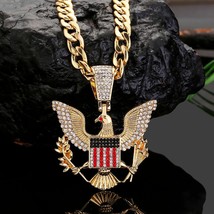 Elvis Presley Eagle Badge Pendant Necklace Length 75 Cm Silver &amp; Gold Plated CZ  - £20.47 GBP