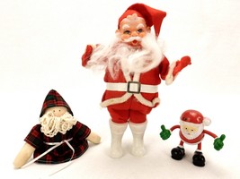 Lot of 3 Vintage Santa Claus Figures, 1 Bendy, 1 Pin Cushion, 1 Felted, #SNTA-01 - £15.37 GBP