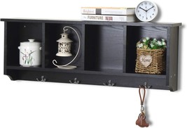 Black Entryway Hanging Shelf With Four Hooks, Wall-Mounted Cabinets, Shelf - £74.32 GBP