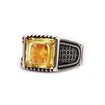 AA Genuine Square Cut Citrine Ring Handmade 925 Silver Men Gifts Pinky Rings - £62.52 GBP