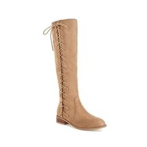 Women knee high boots low heels Flock Flat round toe zipper Shoes Winter Spring  - £64.77 GBP