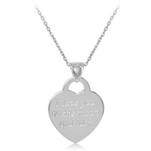 Flat Heart &quot;I Love You To The Moon And Back&quot; Pendant  W/Chain - £38.91 GBP