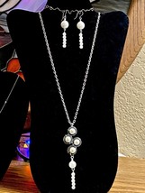 OOAK Reinvented Faux Pearl and silvertone Geometric Pendant &amp; Earrings - £15.62 GBP