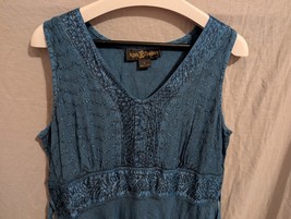 Agan Traders Maxi Dress Cotton Rayon Embroidered Blue Fairy Boho Tiered ... - $34.00