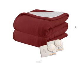 Biddeford 9032138-302 MicroPlush Sherpa Electric Heated Blanket Queen Claret Red - £91.56 GBP
