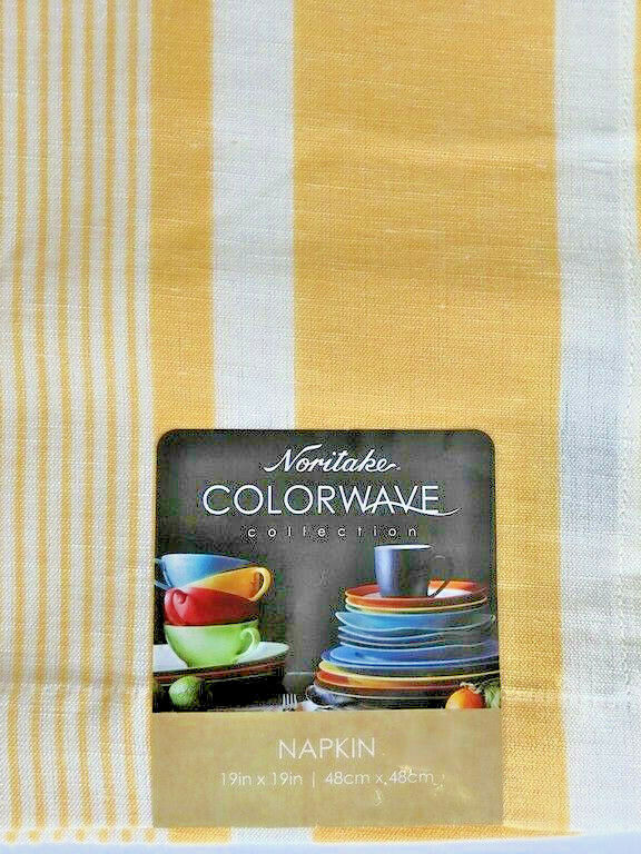 Noritake Colorwave Fabric Napkins Set of 3 Mara Yellow White Stripe 19"x19" - $29.28