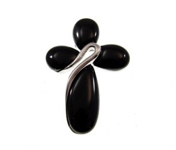 Handcrafted Solid 925 Sterling Silver Genuine Black Onyx Cross Cross Pendant - £28.98 GBP