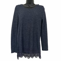Rewind Sweater Long Sleeve Crochet Bottom Hooded Blue Size M - $21.89