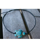 SEA TURTLES BRACELET ANKLET HOWLITE TURQUOISE BLACK WAXED COTTON STRING TIE - $3.95