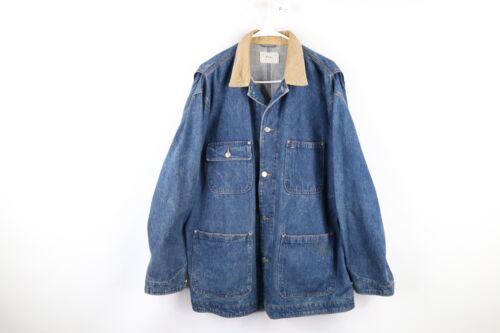Primary image for Vtg 90s Ralph Lauren Mens L Faded Corduroy Collar Denim Chore Barn Jacket USA