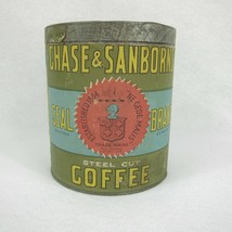 Seal Brand Coffee Tin with Lid Paper Label 1LB Chase &amp; Sanborn Antique RARE - $59.99