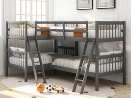 L-Shaped Bunk Bed with Ladder,Twin Size-Gray - £590.80 GBP