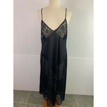 Vintage Women&#39;s 44/46 Nightgown Black Nylon Lace Panels Sheer - £19.43 GBP