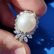 Earth mined Diamond Earrings Royal Design Art Deco Pearl Ear Pendants 14k Gold - £12,463.95 GBP