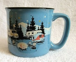 CAMP CASUAL Coffee Cup Mug Camping Vintage Trailer Theme Retro Blue RV - £11.95 GBP