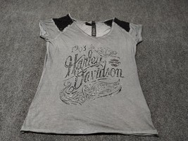 Harley Davidson Shirt Women Large Gray Burnout Lightweight Lace Shoulders - £18.14 GBP