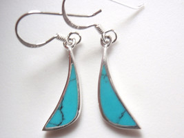 Blue Simulated Turquoise Crescent 925 Sterling Silver Dangle Earrings - £8.62 GBP
