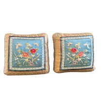 Asian Silk Embroidered Butterflies Set Of Two Decorative Pillows VTG - £23.70 GBP