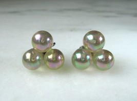 Vintage Sterling Silver Moonglow Bead Ball Screw Back Earrings C3567 - £38.14 GBP