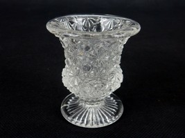 Vintage Clear Glass Toothpick Holder, Footed Urn, Hobstars &amp; Hexagons #T... - £9.99 GBP