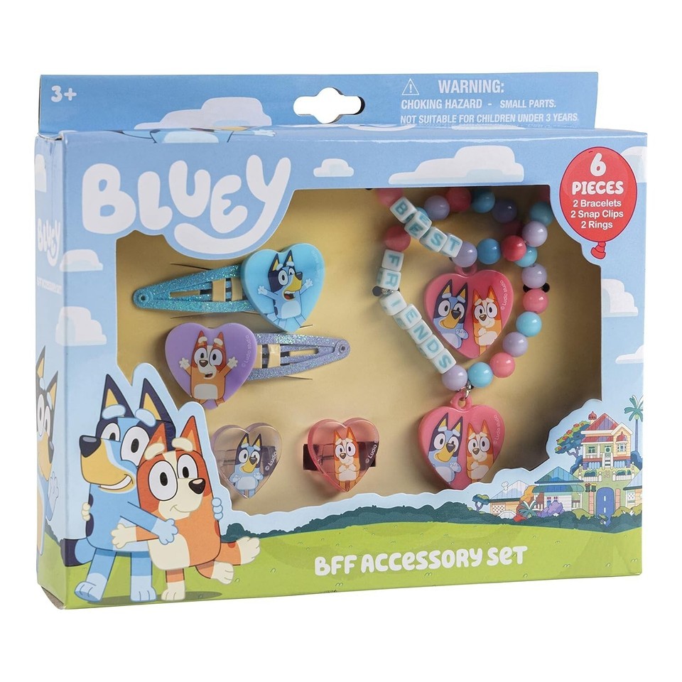 BLUEY 6-PC BFF JEWELRY SET 2 Rings 2 Bracelets 2 Snap Hair Clips Ages 3+ - $10.98