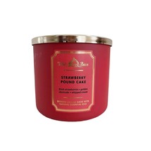 WHITE BARN Strawberry Pound Cake 3 Wick Scented Candle Bath Body Works - £12.86 GBP