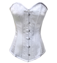 Wedding long torso whale steel overbust bustier white satin lace back - £36.16 GBP+