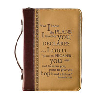 Brown &amp; Tan Scripture Bible Cover Carry Case: I Know the Plans - Jer. 29:11 - $29.09
