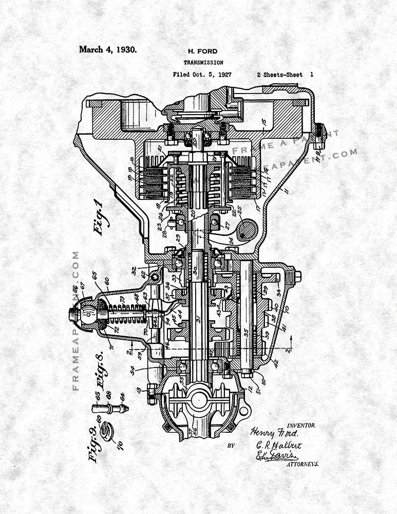 Henry Ford Transmission Patent Print - Gunmetal - £6.39 GBP - £32.93 GBP