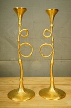 L&#39;Objet EVOCA Bamboo Trumpet Candlesticks Elad Yifrach 24KT Gold Plated Brass - £389.23 GBP