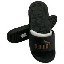 NWT PUMA MSRP $48.99 COOL CAT BOLD WOMEN&#39;S BLACK GOLD SLIP ON SLIDES SAN... - $17.75