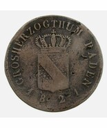 1821 German States Baden 1/2 Kreuzer, VF Condition, KM# 182 - $285.15 CAD