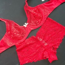 Nwt Victoria&#39;s Secret 34DD sans Doublure Soutien-Gorge De S Culotte Rouge Lacets - £39.56 GBP